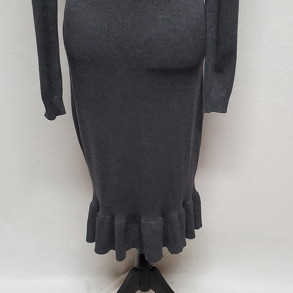 ROCOROSE Dark Gray Bodycon Mock Neck Long Sleeve Midi Ruffle Mermaid Dress M - Picture 9 of 11